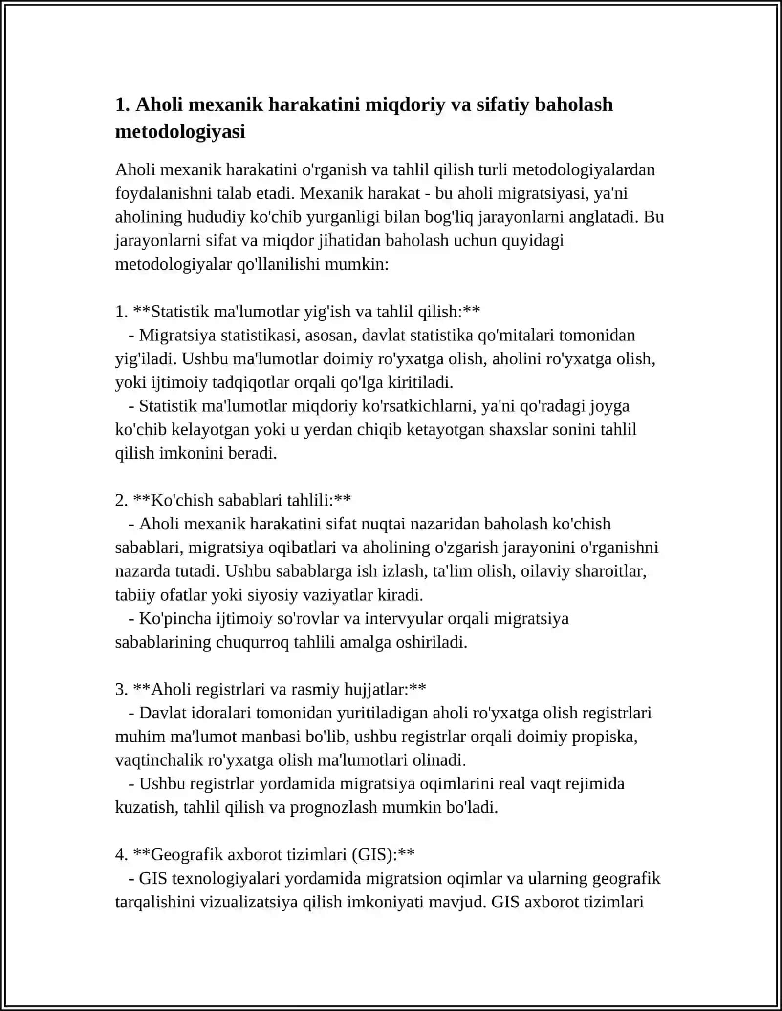 AHOLI GEOGRAFIYASI VA DEMOGRAFIYA ASOSLARI FANIDAN MUSTAQIL ISHI 4