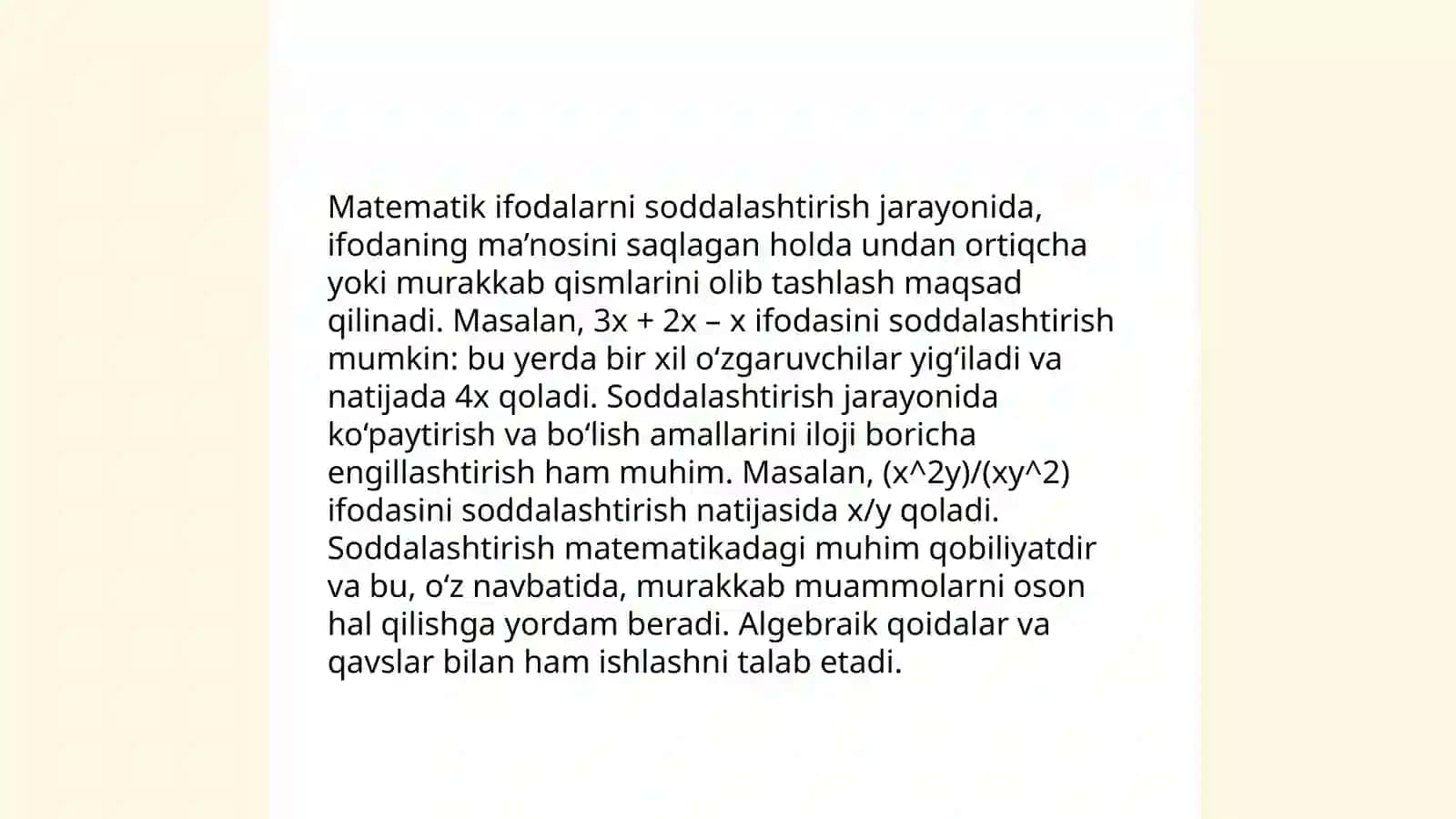 Boshlangich sinflarda o’zgaruvchanili ifodalar ustida ishlash metodikasi 4