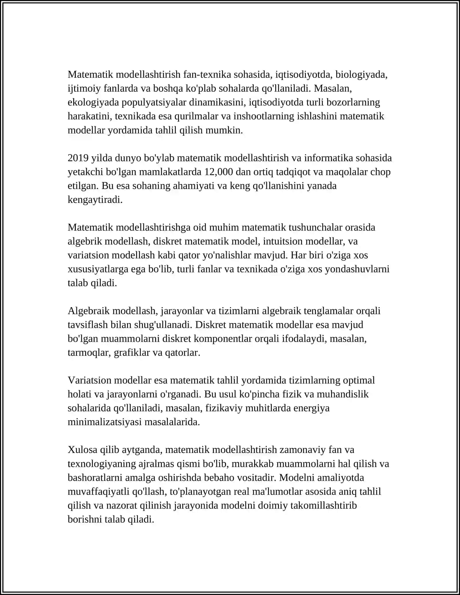 MATEMATIK KUTULMA YOKI DESPERSIYA MAVJUD BO'LMAGAN IQTISODIY MIQDORLARGA MISOLLAR TUZISH 4