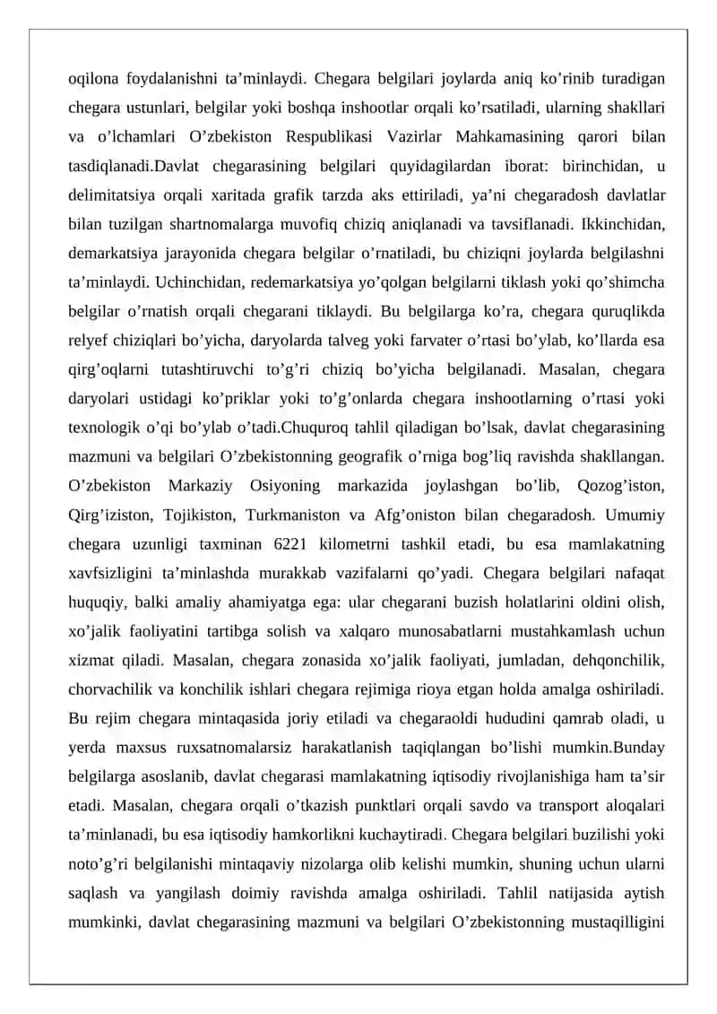 O’zbekiston Respublikasining Davlat chegarasi to’g’risida”gi qonuni 4
