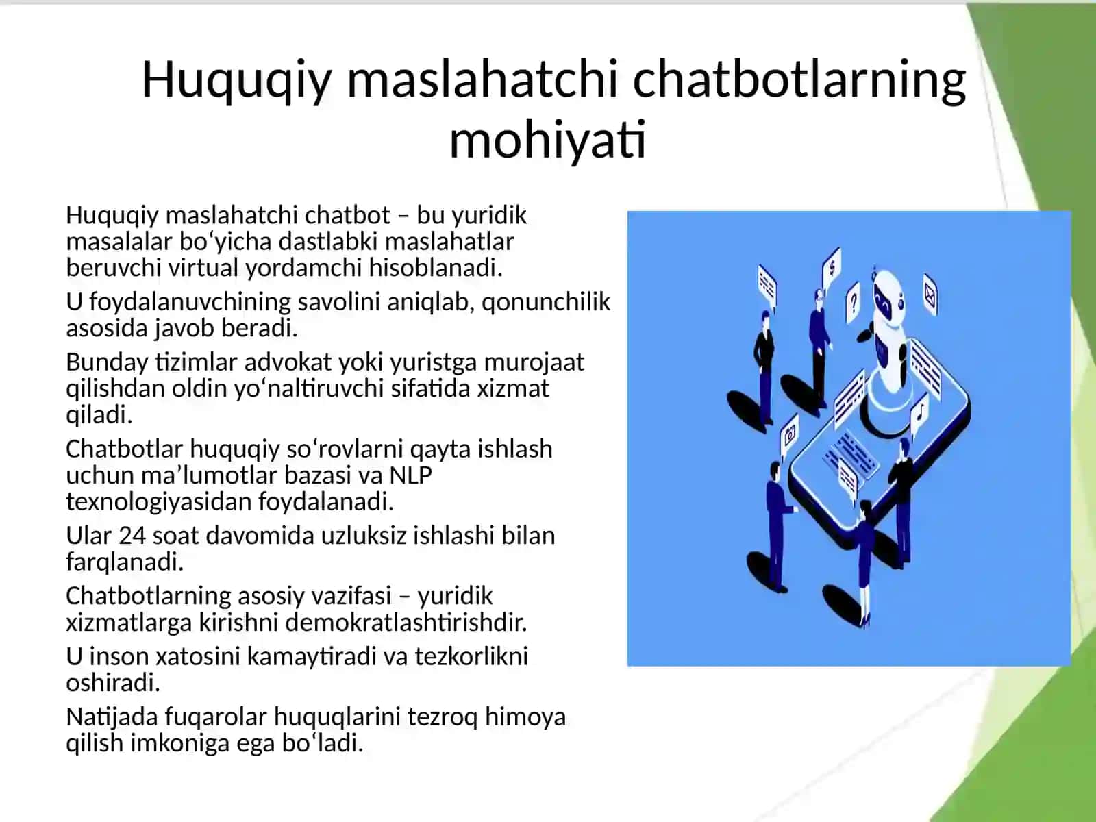 Huquqiy maslahatchi chat botlar va ularning imkoniyatlari 4