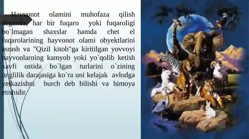 Hayvonot olamini muhofaza qilish va undan foydalanish to`g`risida 4