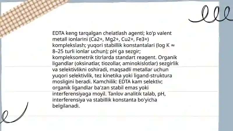 Analitik kimyoda organik reagentlarning qo'llanishini va taqqoslash 4