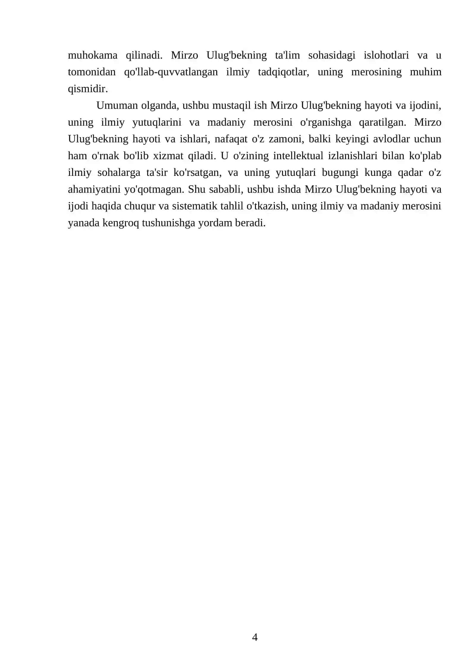 Mirzo ulugʻbekning hayoti va ijodi qilgan ishlari va albatta yillari 4 ta rejasi bilan 4