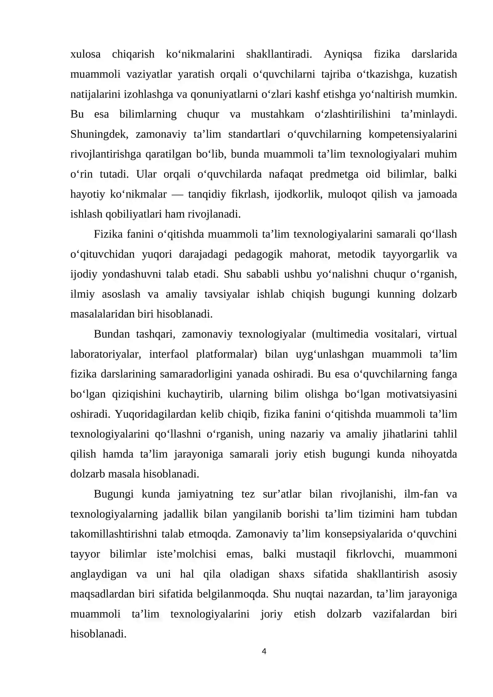 FIZIKA FANINI O‘QITISHDA MUAMMOLI TA'LIM TEXNOLOGIYALARINI QO`LLASH 4