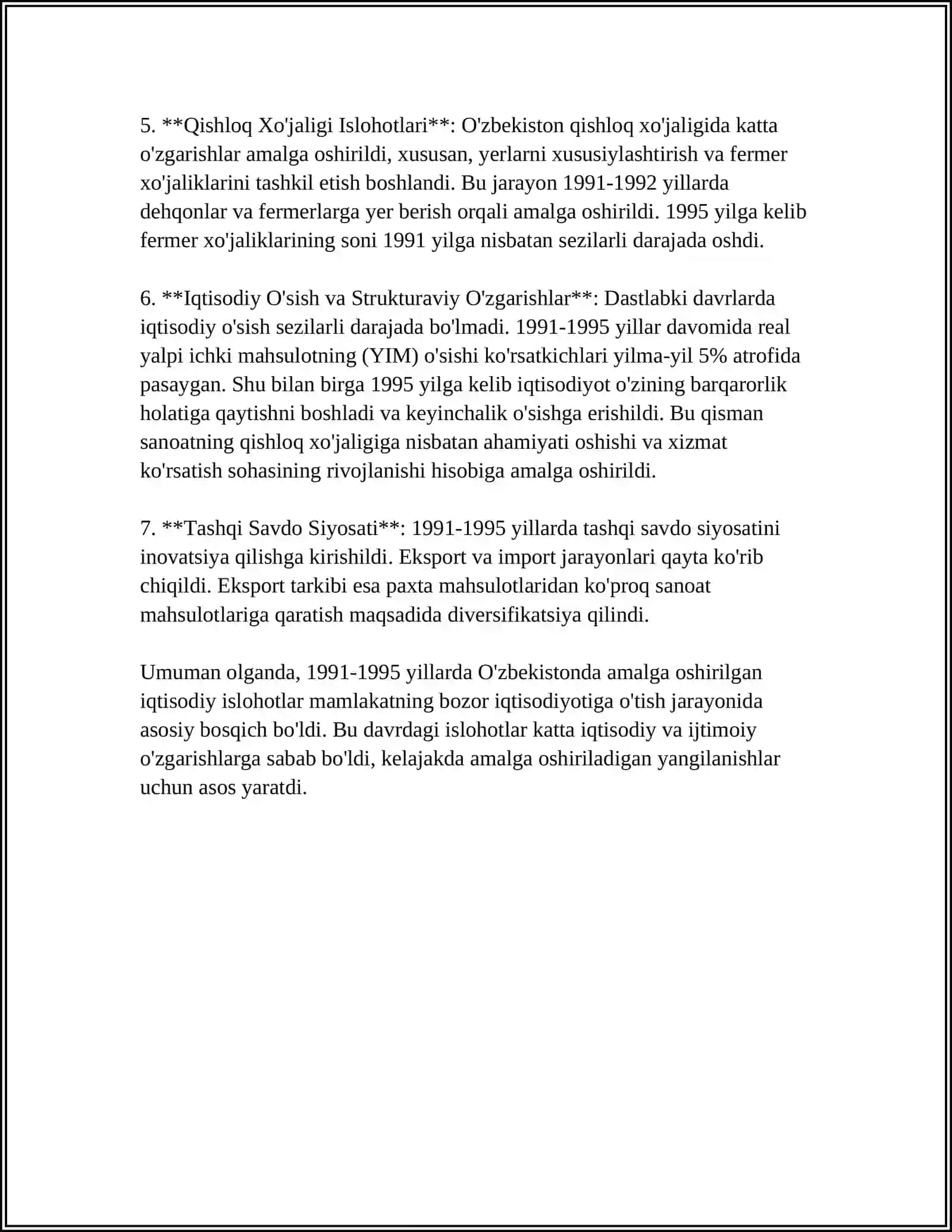 O'ZBEKISTON IQTISODIYOTINING RIVOJLANISH BOSQICHLARI,ULARNING USTUVOR YO'NALISHLARI 4