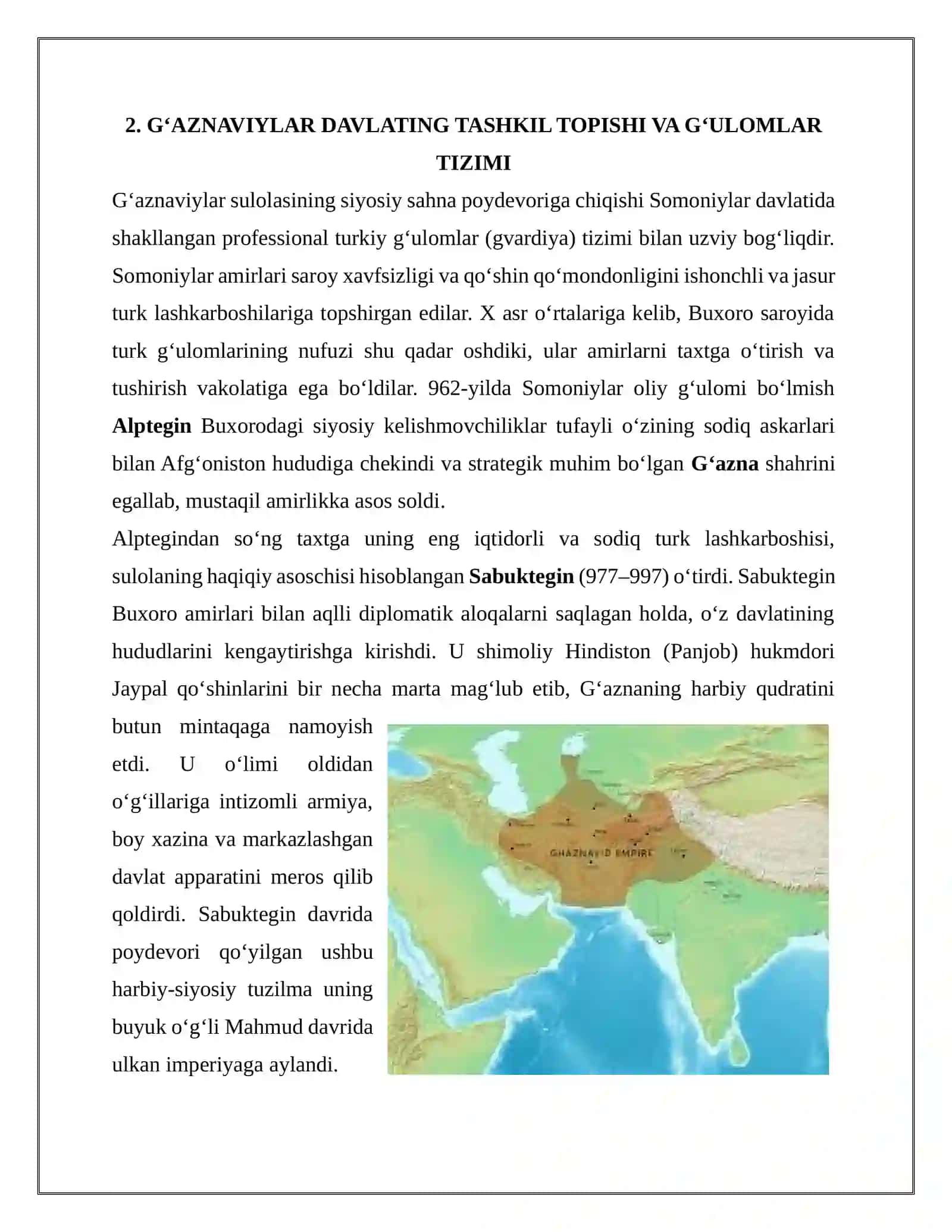 G‘AZNAVIYLAR IMPERIYASI: TASHKIL TOPISHI, SULTON MAHMUD G‘AZNAVIY SIYOSATI VA HARBIY-MADANIY TARAQQIYOTI 4