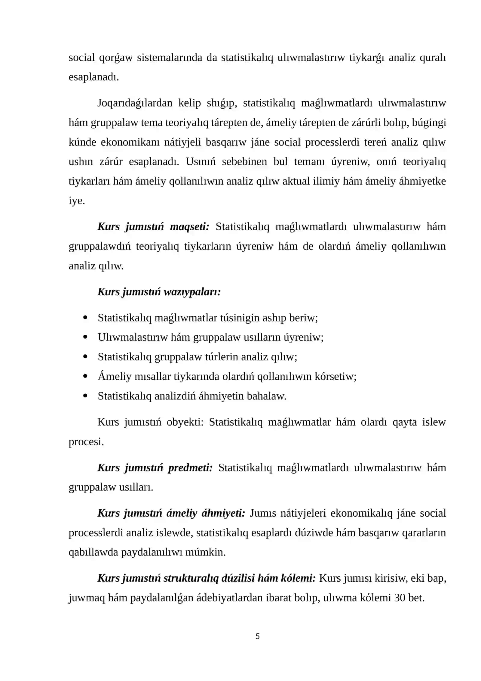 Statistikalıq maģlıwmatlardı ulıwmalastırıw hám toparlaw: teoriyalıq tiykarlar hám ámeliy qollanılıwı 4