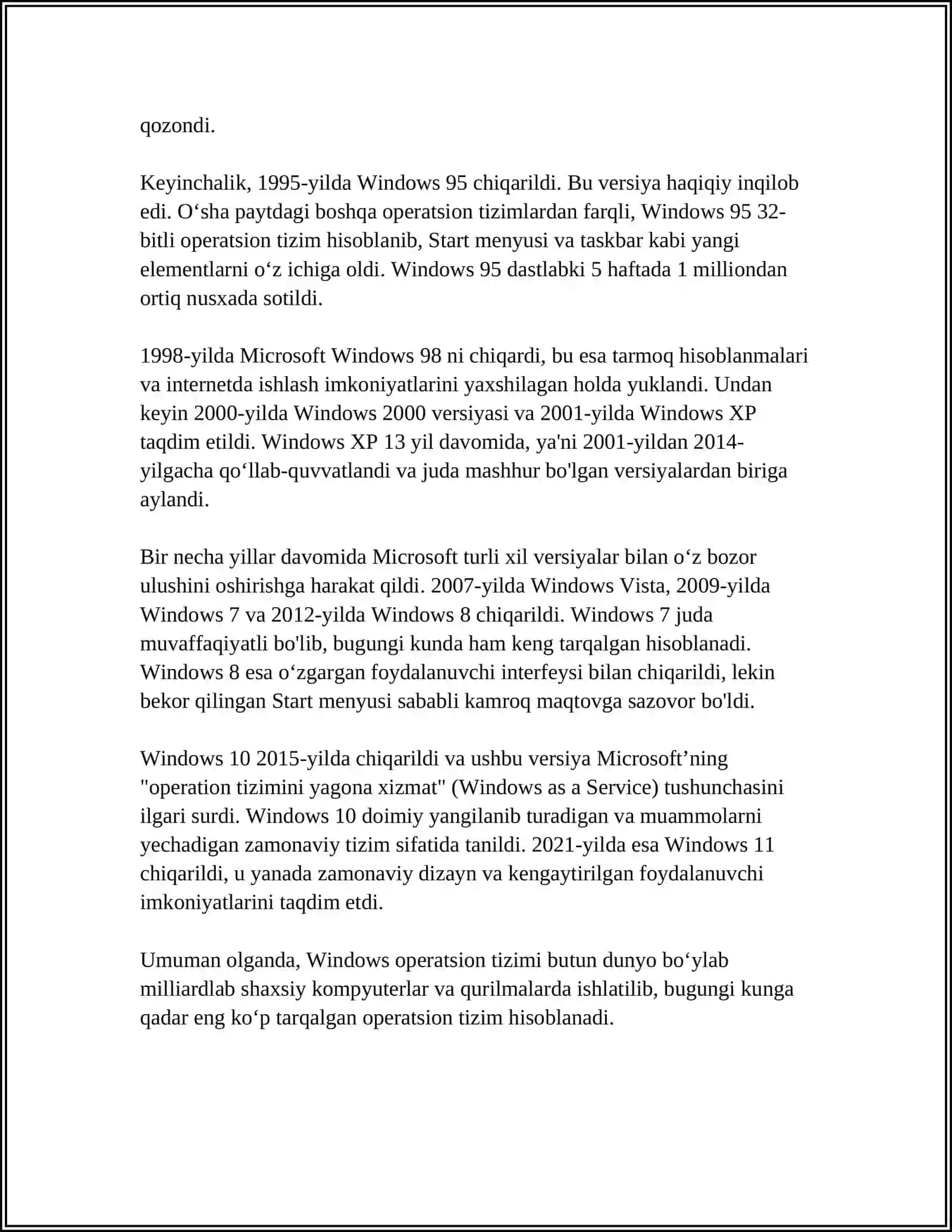 WINDOWS OPERATSION TIZIMI TARIXI VA UNDA ISHLASH ASOSLARI 4