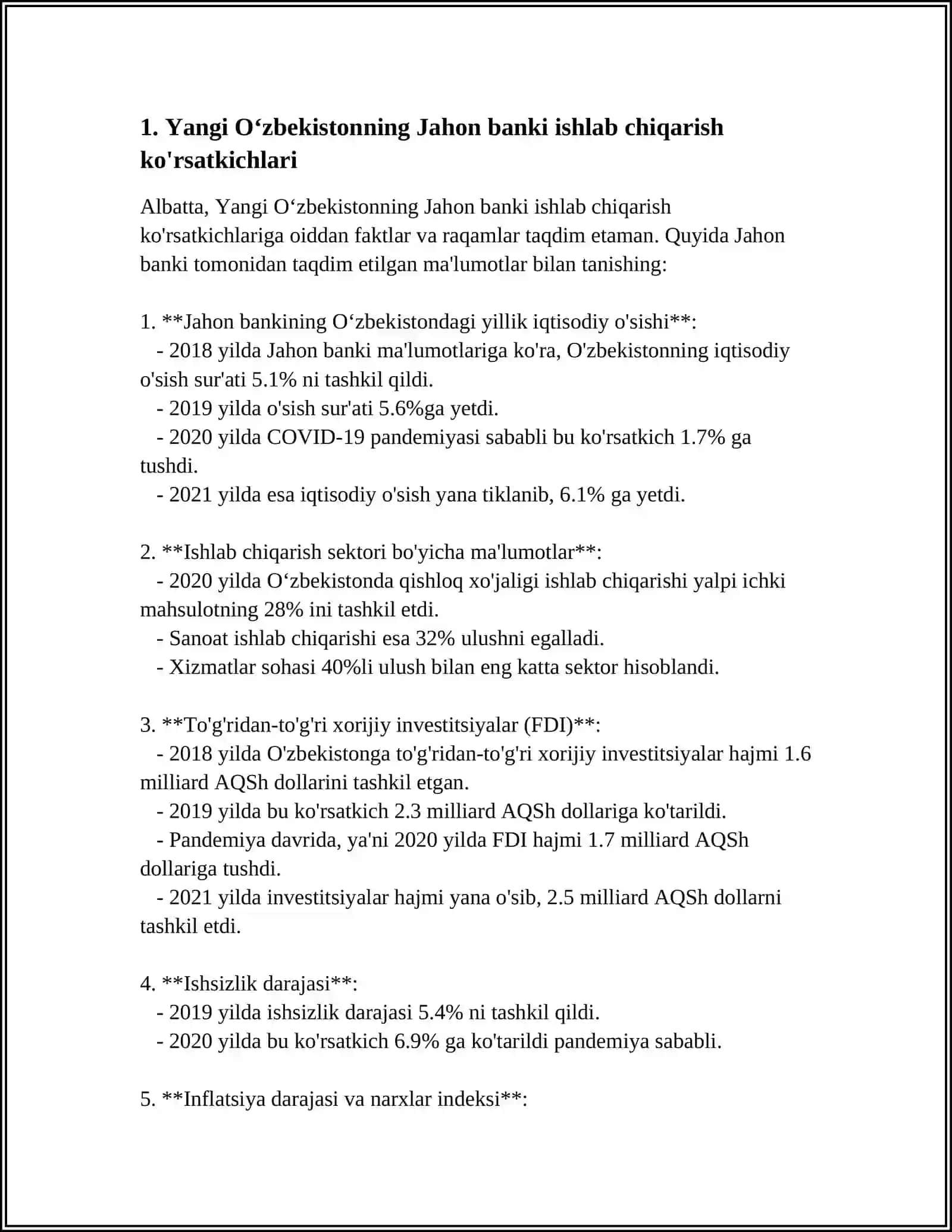 YANGI OʻZBEKISTON IJTIMOIY-SIYOSIY, IQTISODIY VA MADANIY HAYOTIDA ROʻY BERAYOTGAN OʻZGARISHLARNING XALQARO REYTING VA INDEKSLARDA AKS ETISHI 4