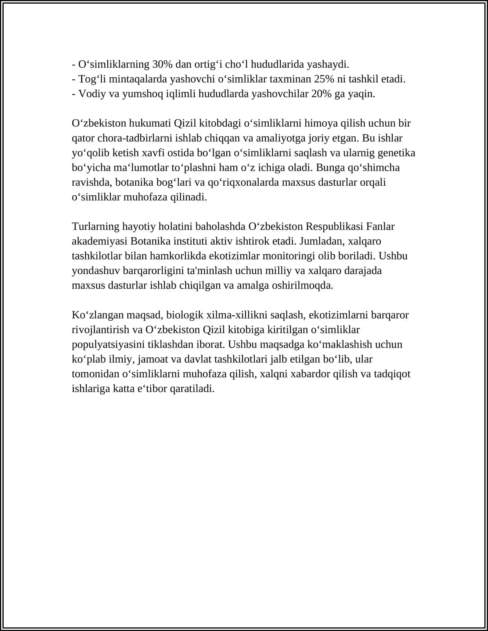 O'zbekistonning Qizil kitobiga kiritilgan o'simliklar va hayvonlari 4