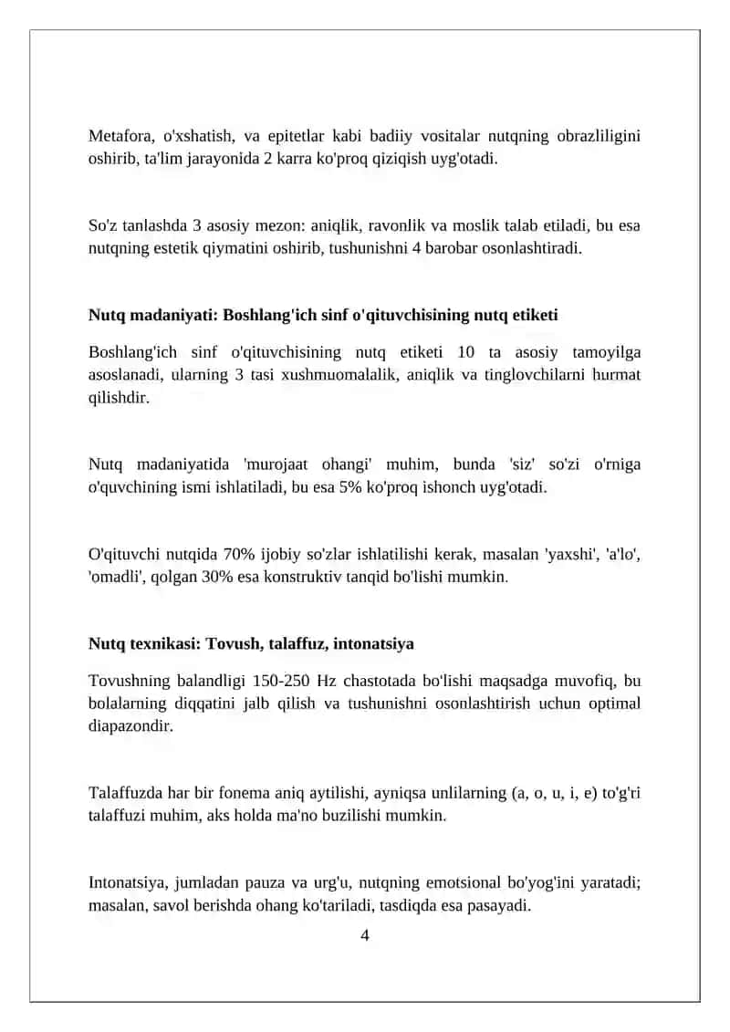Boshlang'ich sinf o'qituvchisining nutqi: Asosiy tushunchalar 4