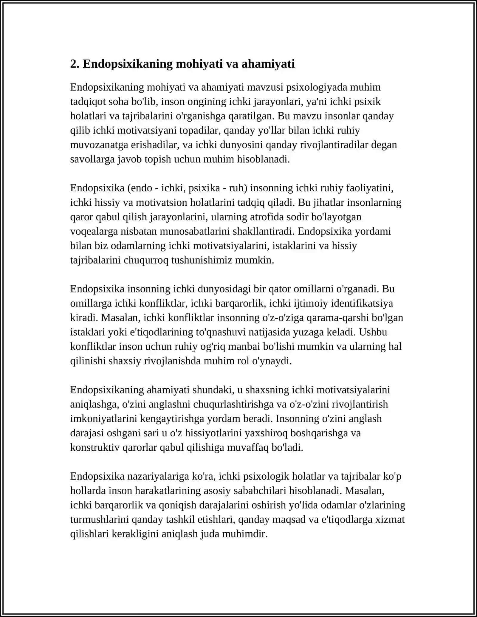 SHAXS NAZARIYALARI. ENDOPSIXAKA,EGZOPSIXIKA. DIQQATNING XUSUSIYATLARI 4