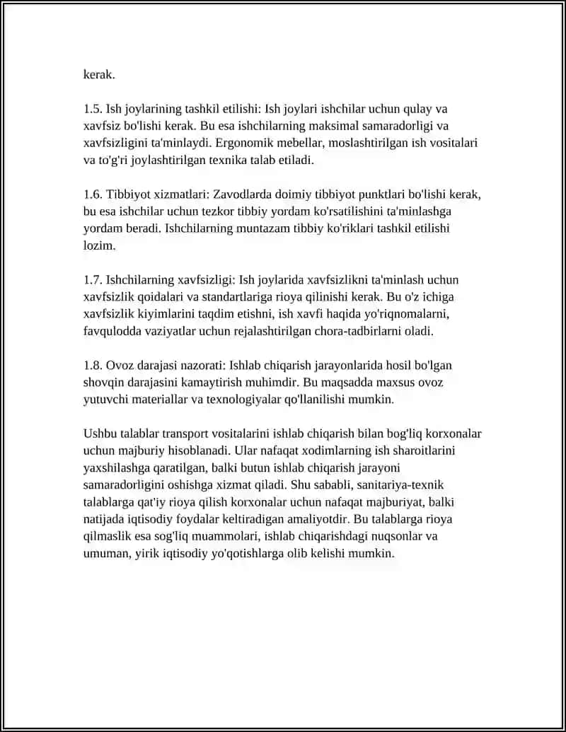 TRANSPORT ISHLAB CHIQARISH OBYEKTLARIDA SANITAR-TEXNIK TALABLAR 4