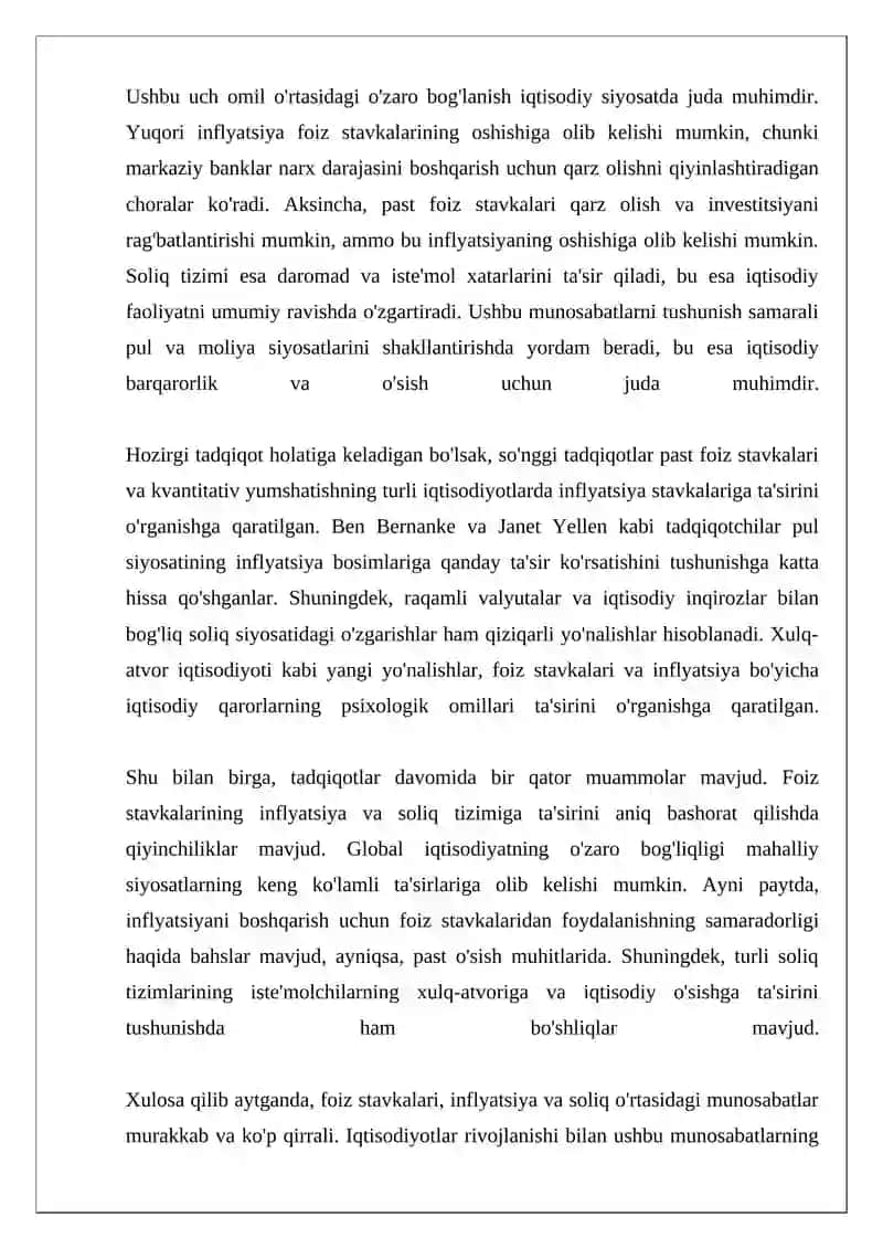 MUSTAQIL ISH STAVKASI. INFLYATSIYA VA SOLIQNI NAZARGA OLUVCHI FOIZ 4