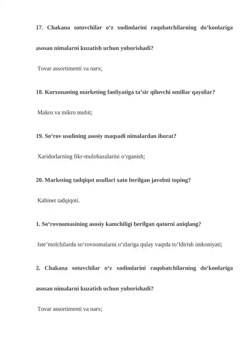 Marketing tadqiqotlari 60 ta test Javobi bilan yakuniy oraliq 4