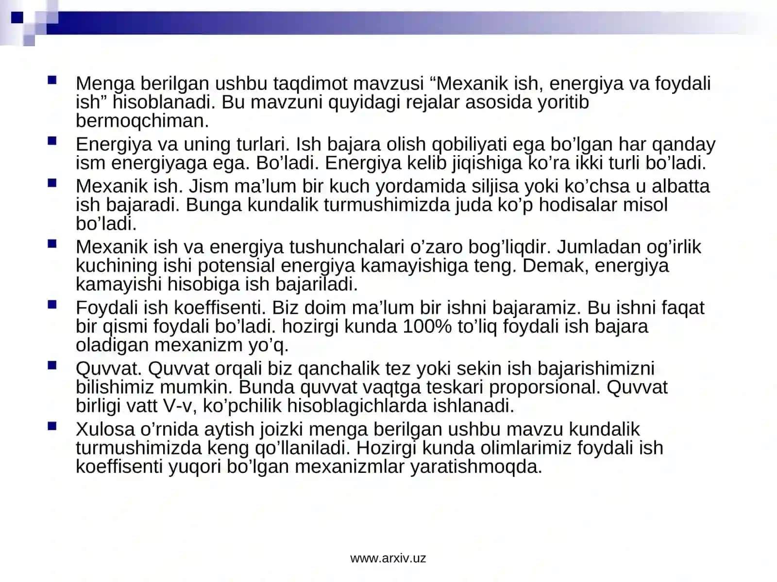 UZOQOVA ZUMRADning FIZIKA fanidan tayyorlagan TAQDIMOT ISHI 4