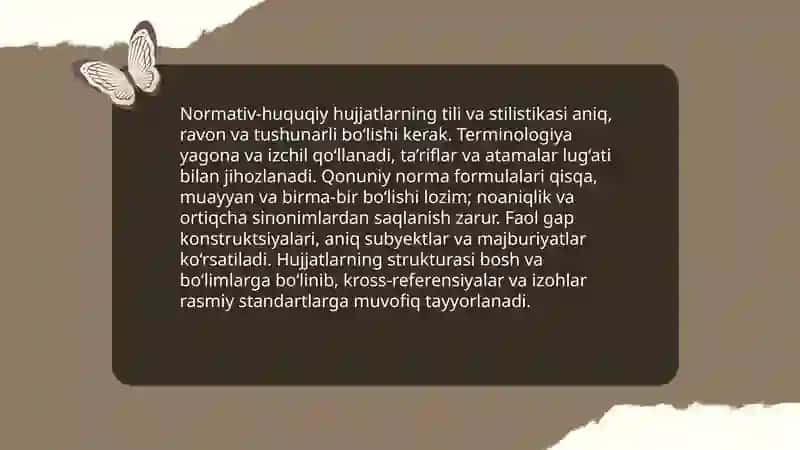 Ish yuritish tili va uslubi O'zbekiston Respublikasida hujjatchilikning takomillashuvi 4