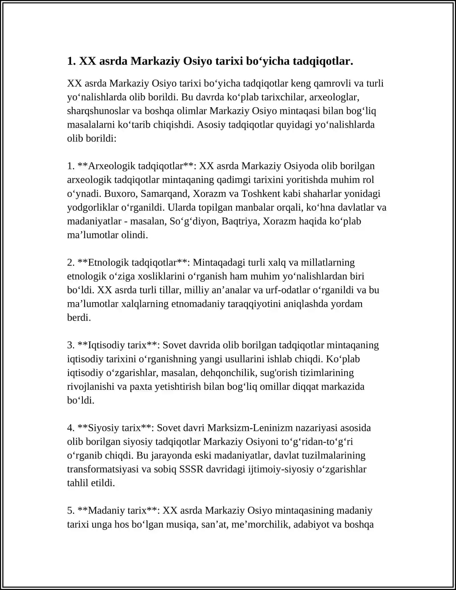 XX ASR OXIRI XXI ASR BOSHLARIDA MARKAZIY OSIYO TARIXI TARIXSHUNOSLIGI OʻZGARISHLARI 4