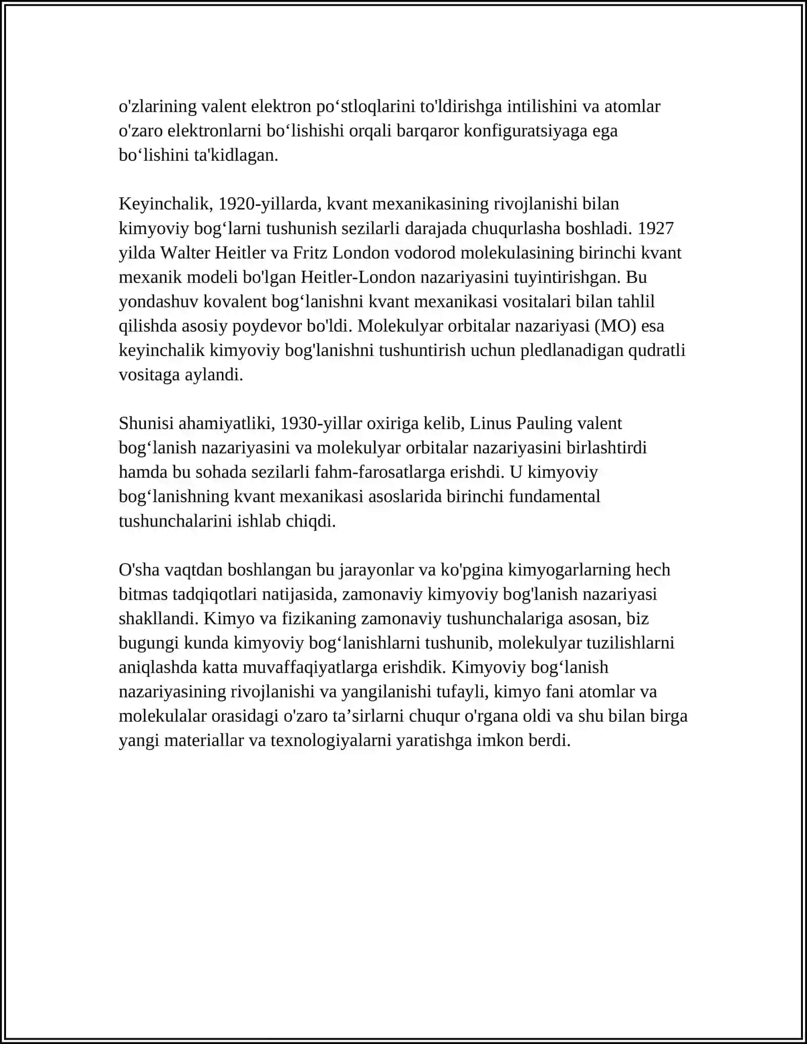 KIMYOVIY BOGʻLANISHLAR HAQIDAGI GʻOYALARNING RIVOJLANISH TARIXI 4