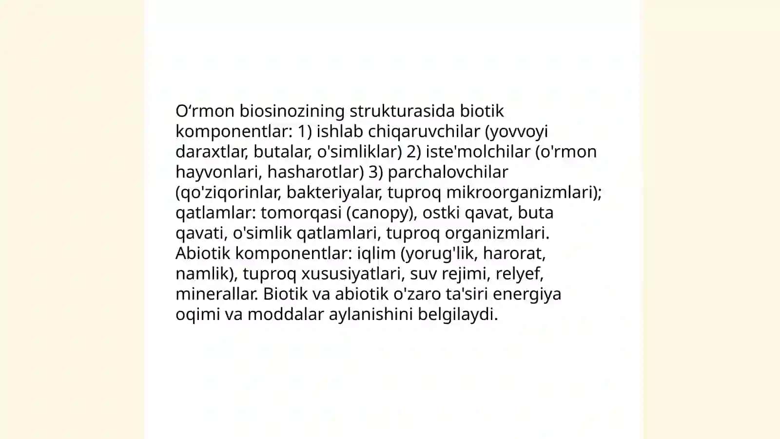Oʻrmon biosinozlari haqida tushuncha Muxtorov Sindor 4