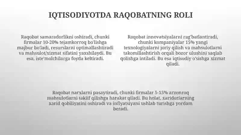 Raqobat va uning iqtisodiyotdagi roli 4