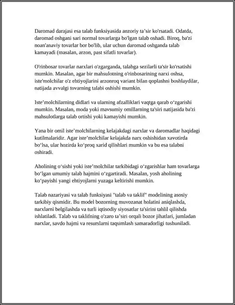 TALAB VA TAKLIF, BOZOR MUNOSABATI 4