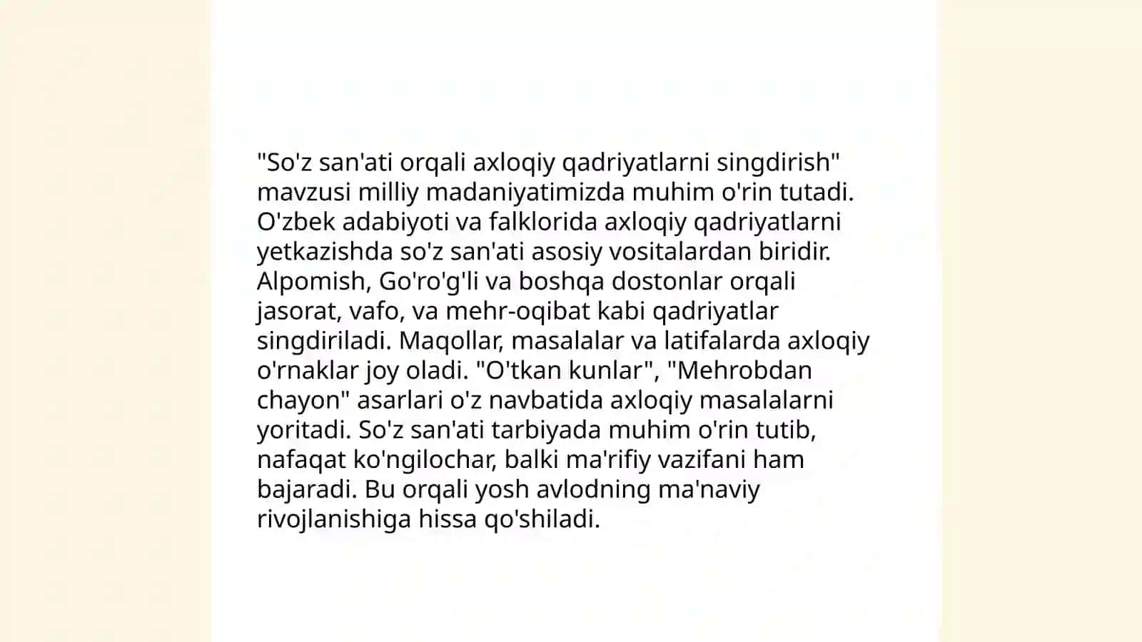 Yosh avlodni ma'naviy-axloqiy va Vatanparvarlik ruhida tarbiyalashda "so'z san'ati" deya ta'riflanuvchi badiiy adabiyotning ahamiyati 4