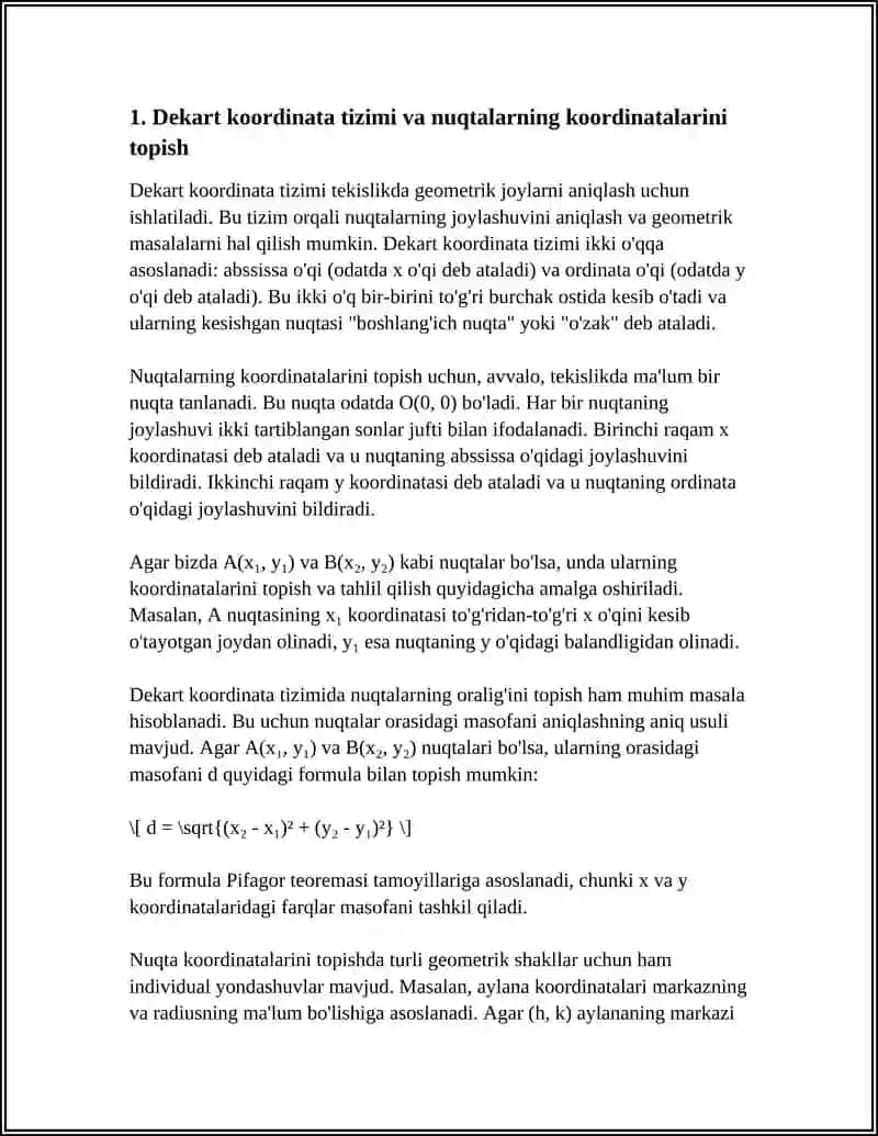 TEKISLIKDA ANALITIK GEOMETRIYANING ASOSIY TUSHUNCHALARIGA DOIR MISOLLAR YECHISH 4