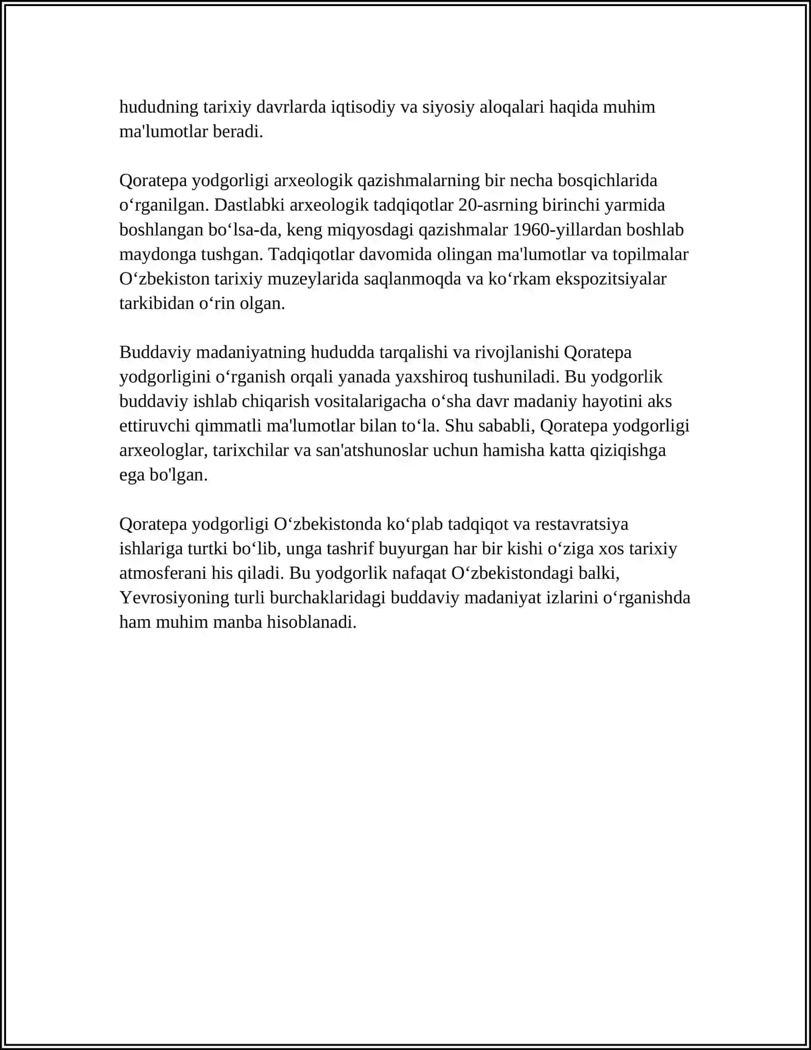 MUSTAQIL ISH Mavzu: ÒZBEKISTONDA BUDDAVIYLIK DININING TARIXIY ILDIZLARI (QORATEPA, FAYOZTEPA, AYRITOM, DALVARZINTEPA) 4