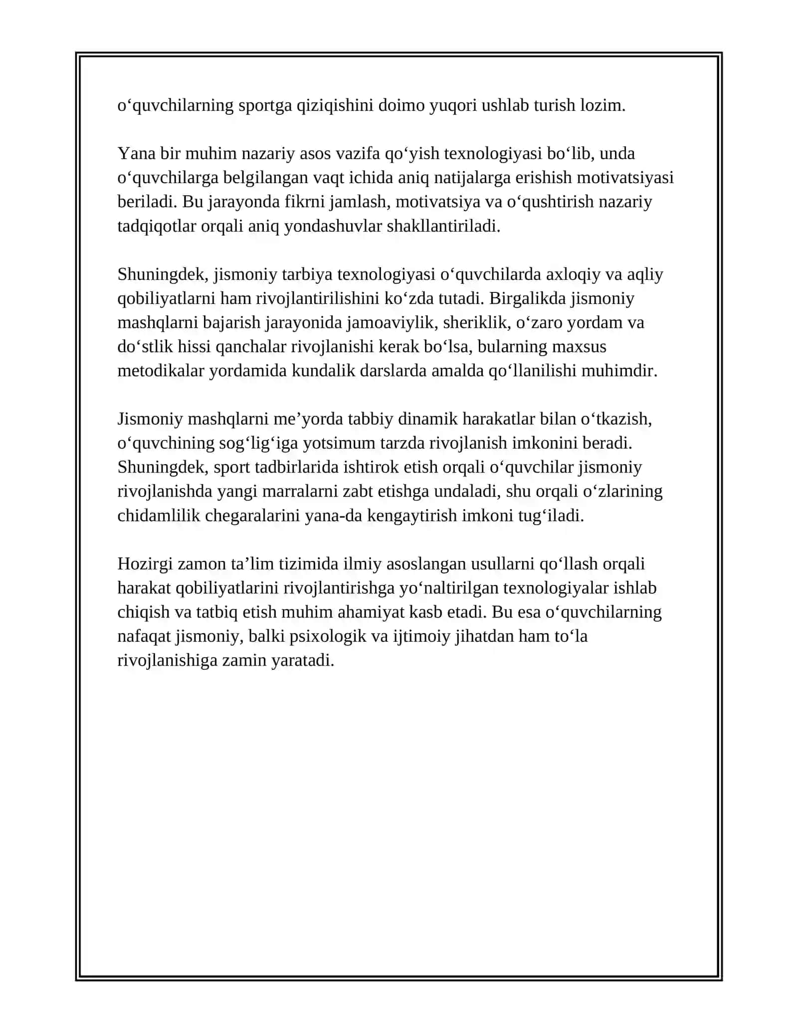 HARAKAT QOBILIYATLARINI RIVOJLANTIRISHGA YOʻNALTIRILGAN JISMONIY TARBIYA TEXNOLOGIYASI 4