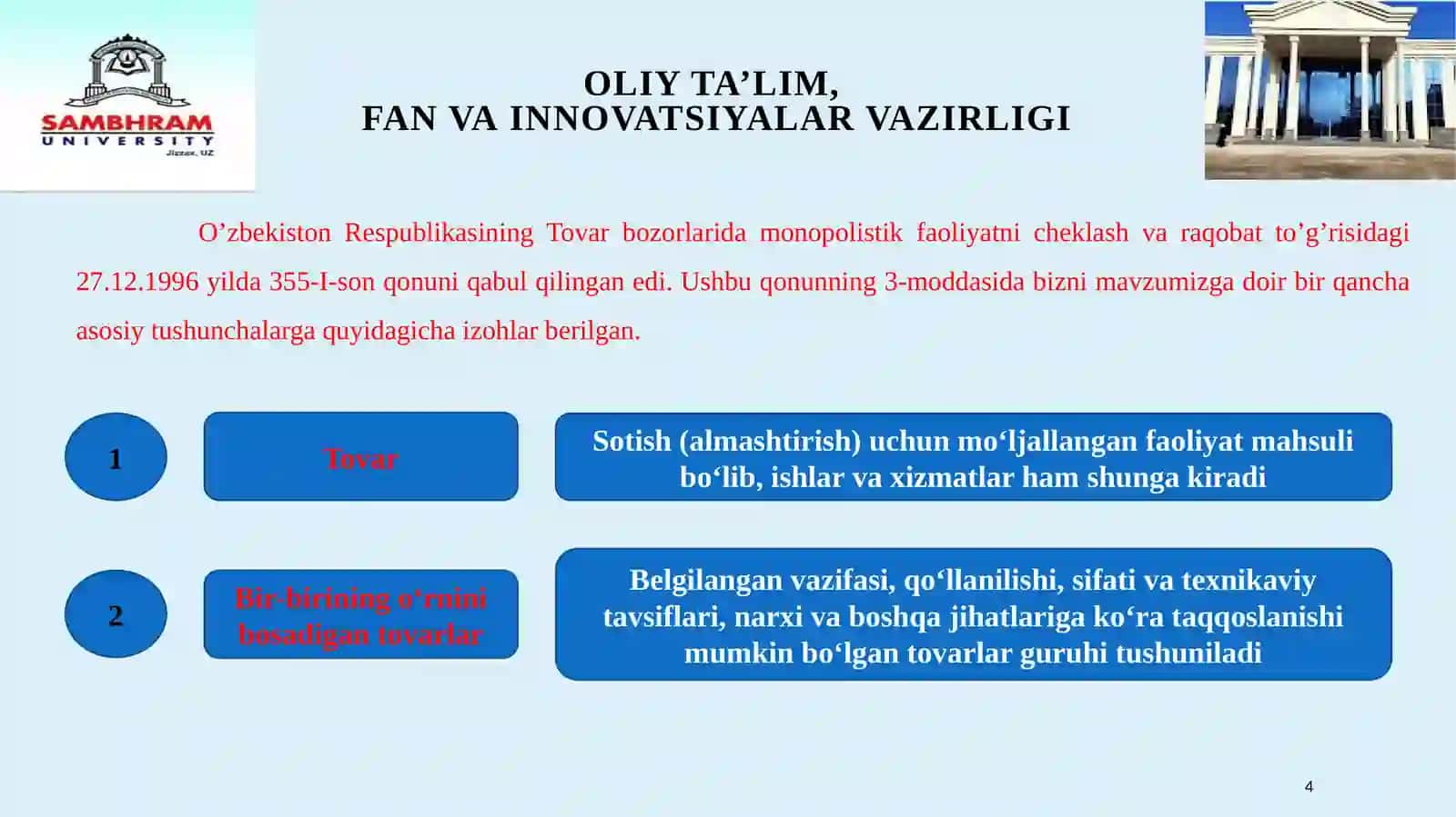 Tovar va moliya bozorlari da monopoliistik faoliyatni cheklash 4