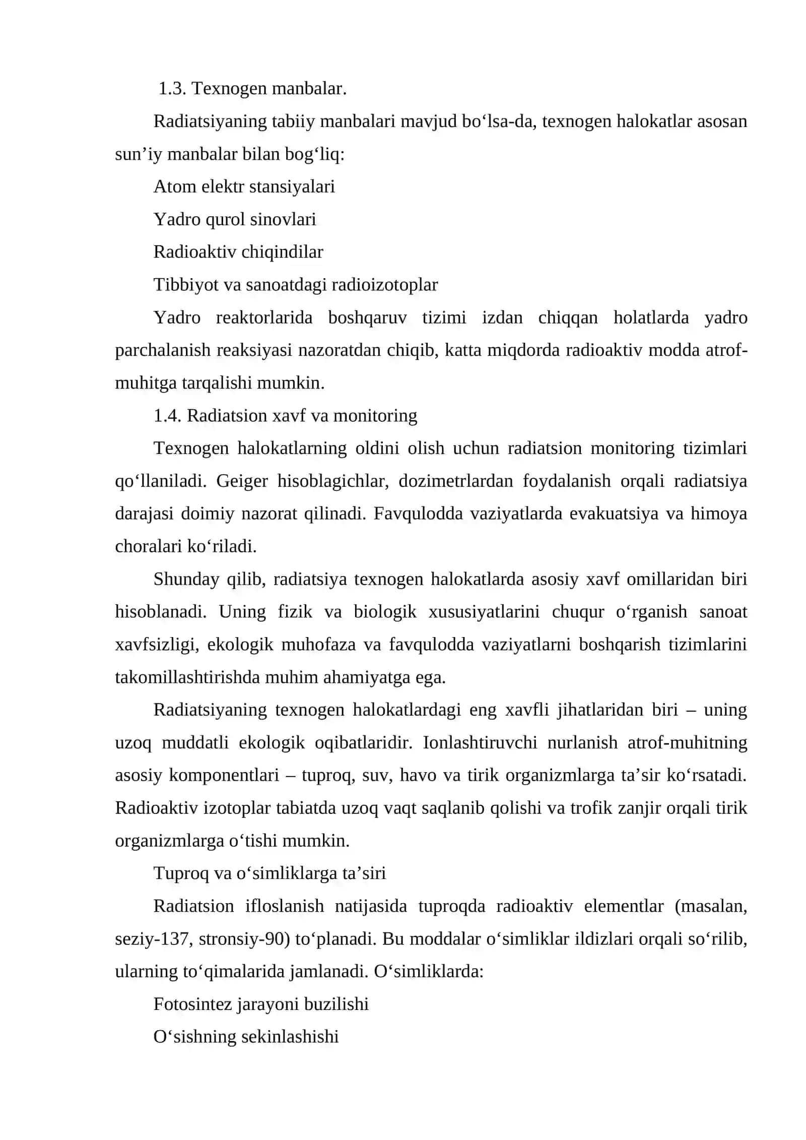 Radiatsiyaning O'rni DUNYODAGI TEXNOGEN HALOKATLARNING KELIB CHIQISHIDA 4