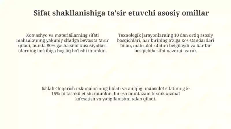 Mahsulot sifati va sifatning shakllanishiga ta'sir etuvchi omillar 4