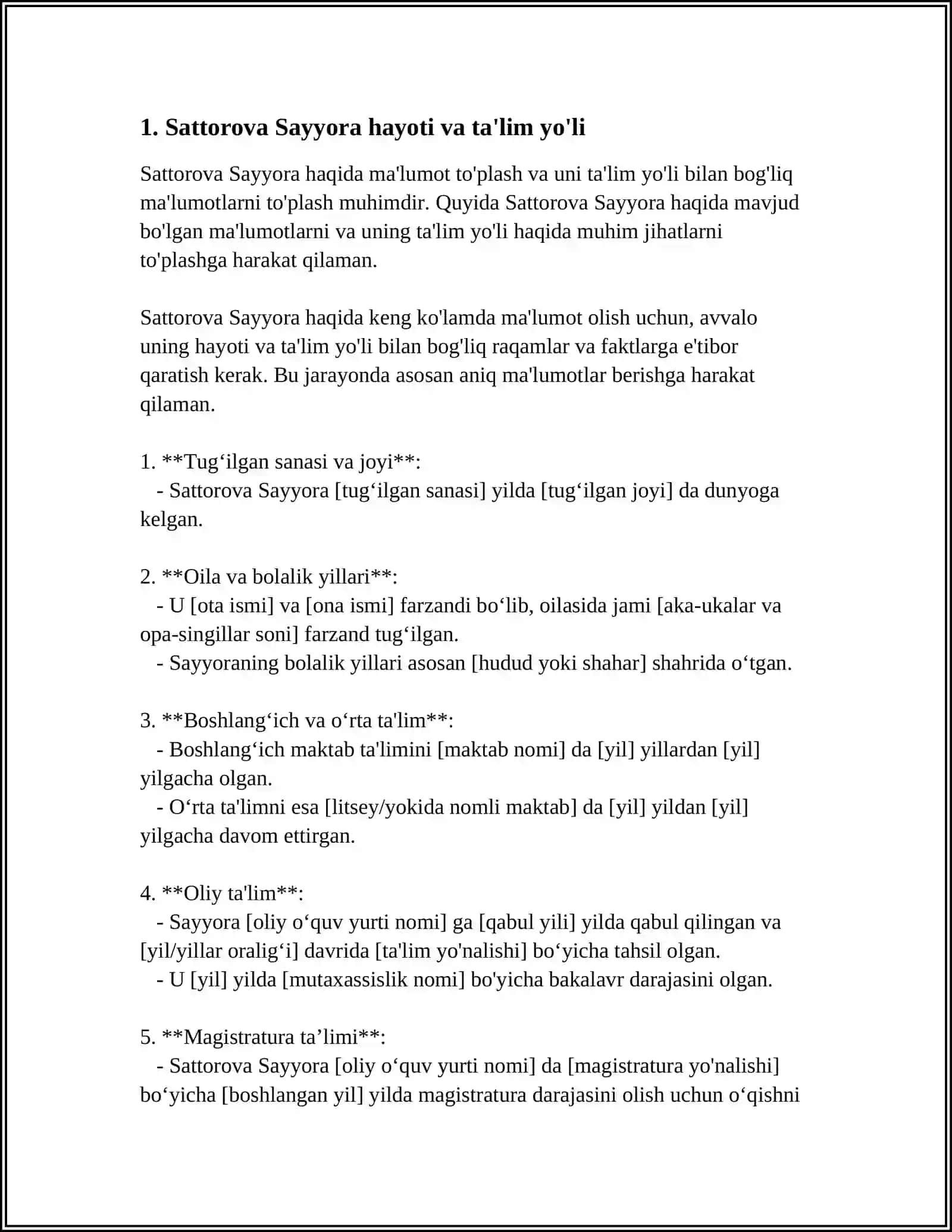 SATTOROVA SAYYORA ABDULLAJON QIZI 1-KURS, 5124 SST GURUHI 4