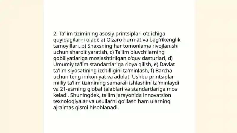 Ta'lim to'g'risidagi qonunning tuzilishi uning umumiy mohiyati 4