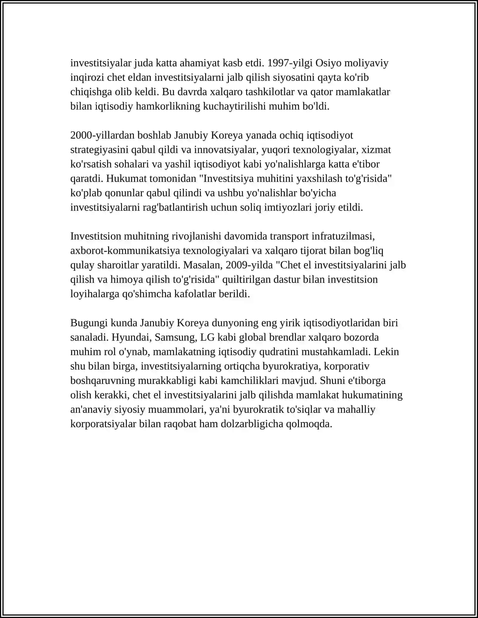KOREYA RESPUBLIKASIDA INVESTITSIYA SIYOSATI VA UNING KAMCHILIKLARI 4