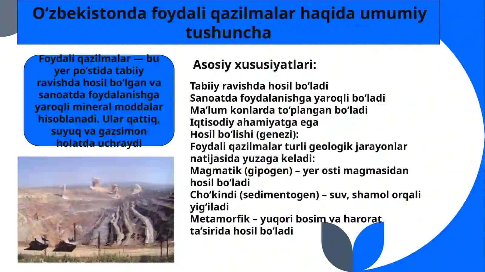 O’zbekistonda qazib olinadigan foydali qazilmalarning turlari va ahamiyati 4