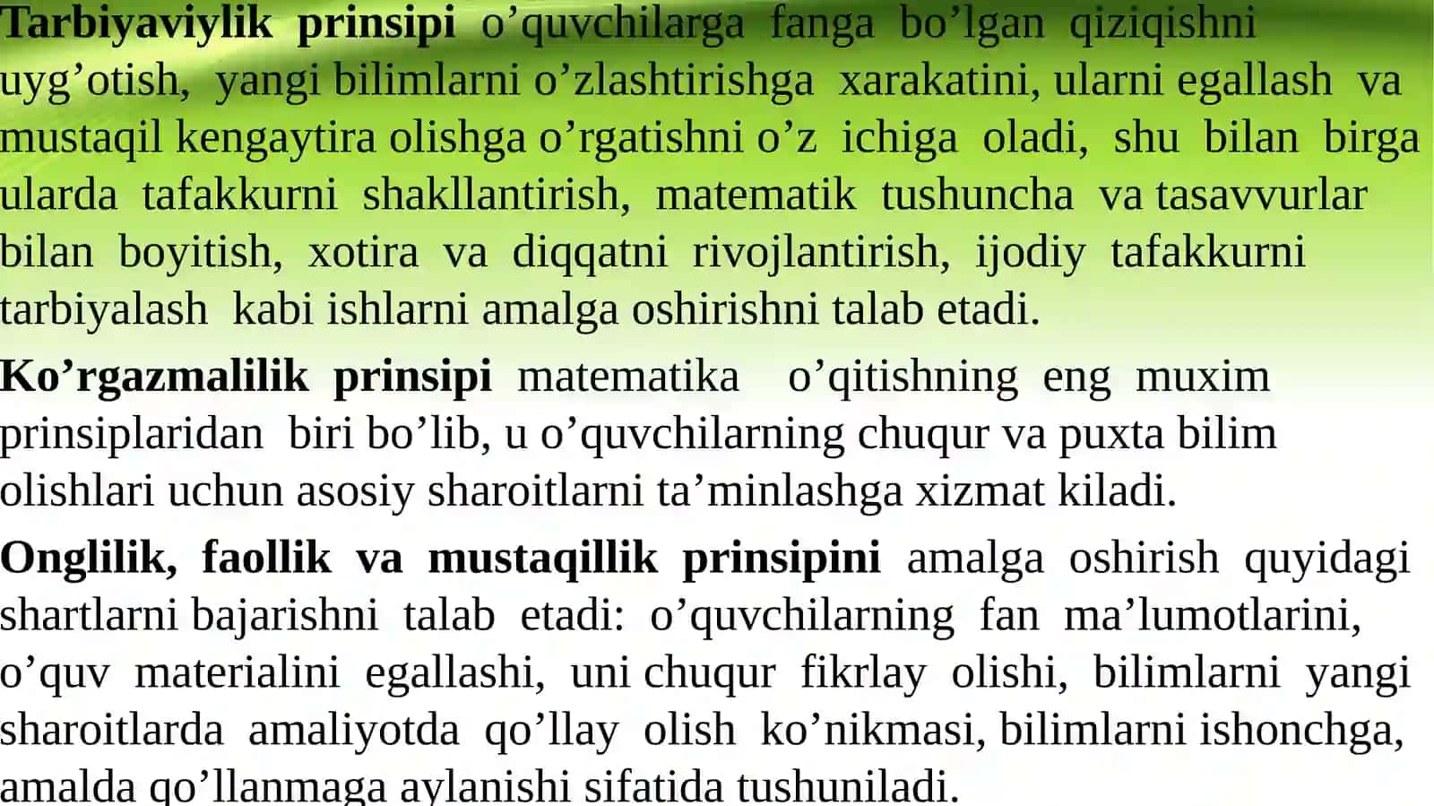 Pedagogikada umumiy ta’lim prinsiplarini matematika o‘qitish jarayoniga qo‘llash 4