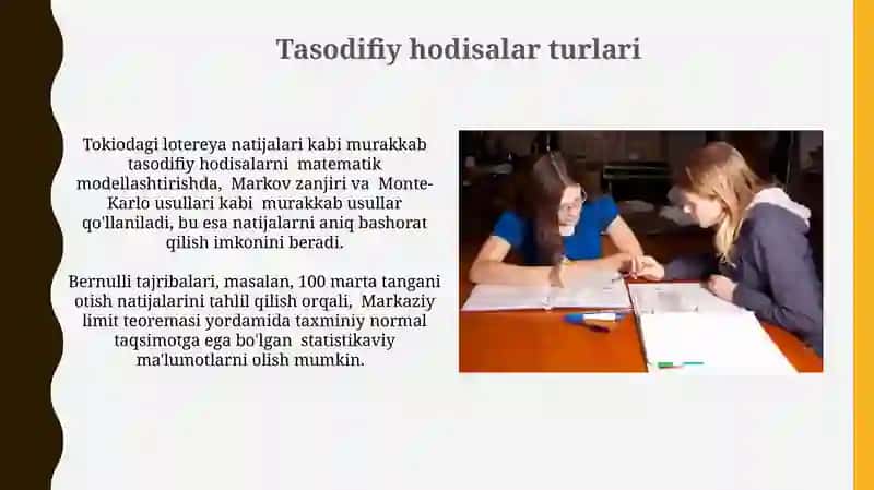 Tasodifiy hodisalar va ularning ehtimolligi haqida tushuncha 11 sinf uchun ochiq dars 4