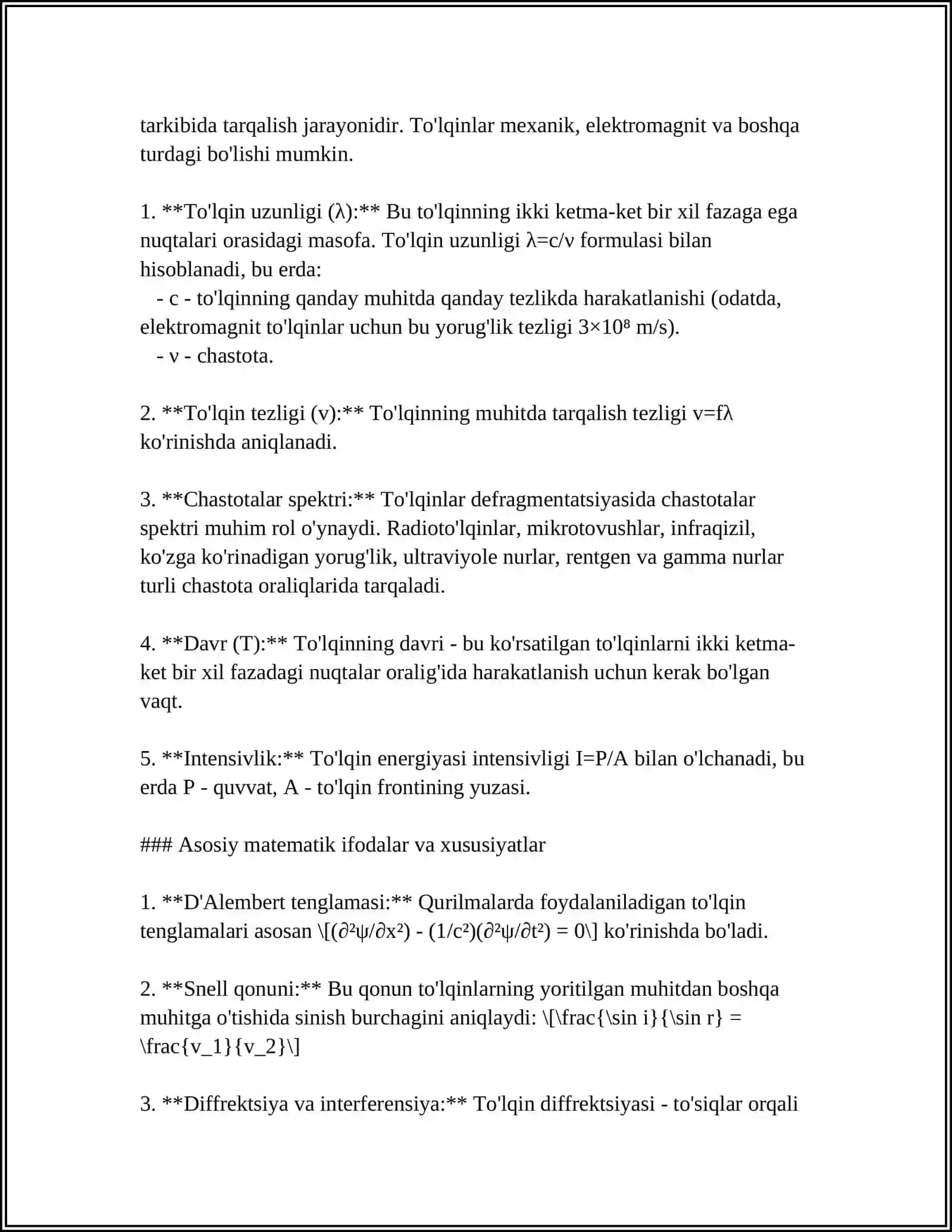 TE'RANISHLAR VA TO'LQINLAR MAVZUSI HAQIDA REFERAT REJASI 4