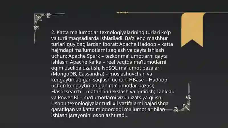 Katta hajmdagi ma'lumotlar bilan ishlash texnologiyalari 4