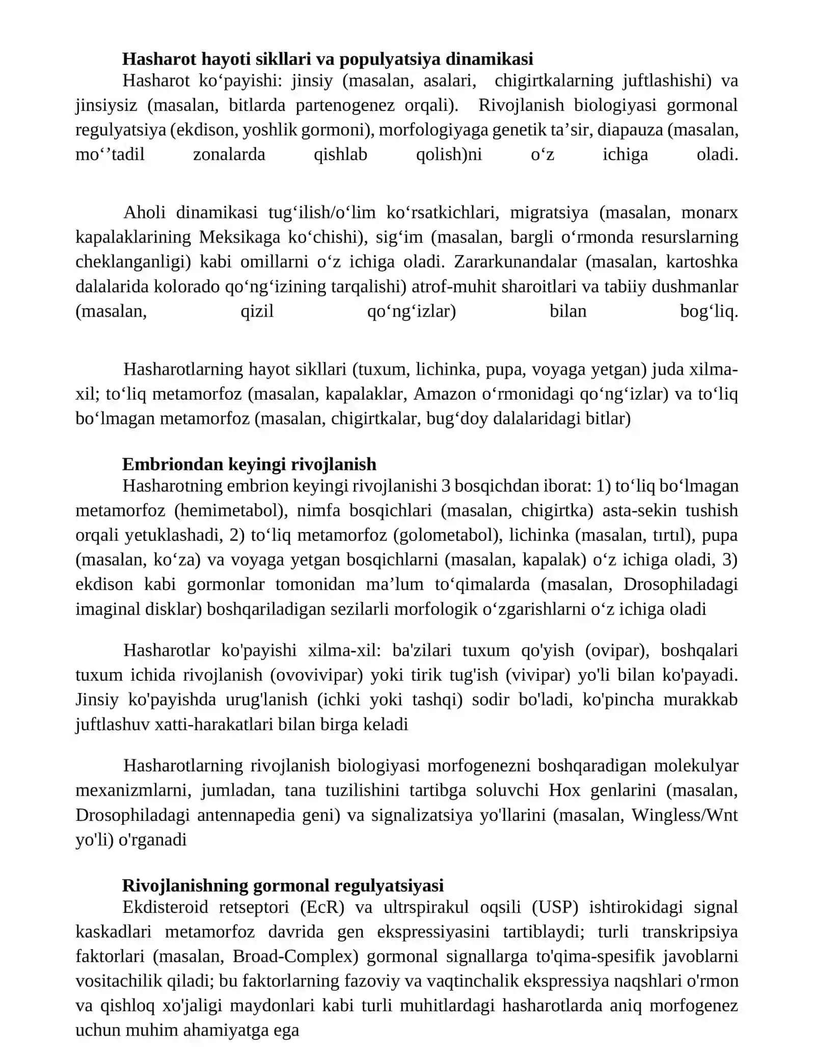 Hasharotlarning ko'payishi va rivojlanish biologiyasi 4