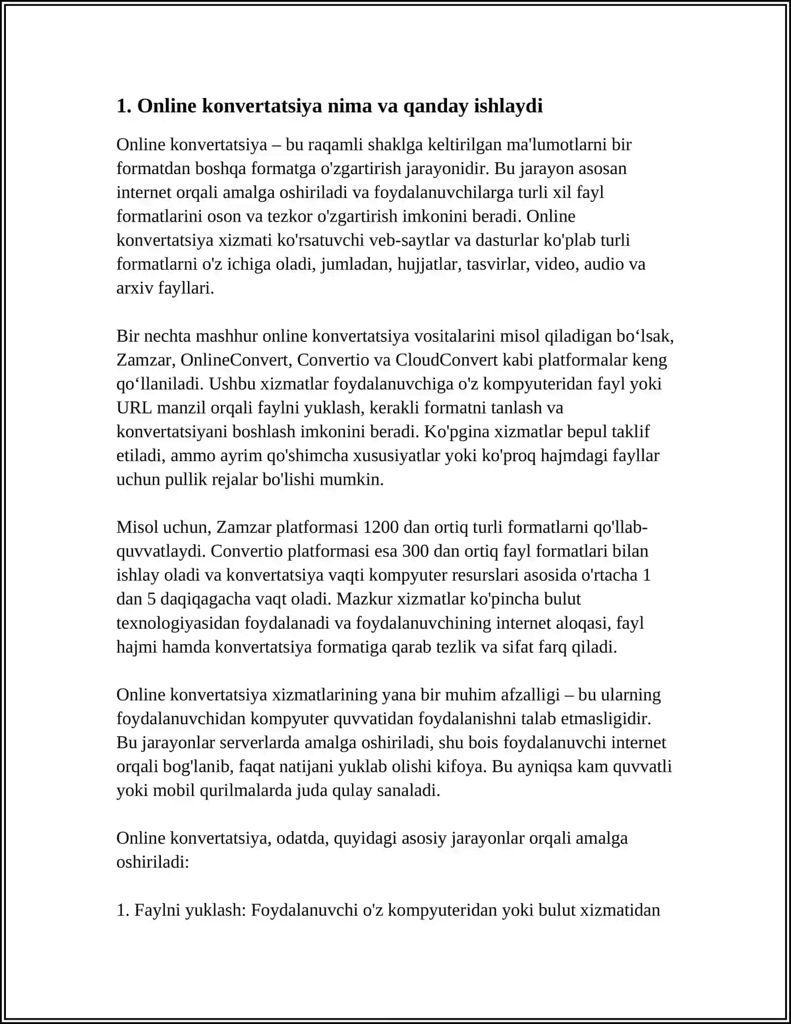 Mavzu: KONVERTATSIYA.FAYLARNI BIR FORMATDAN BOSHQA FORMATGA O'TKAZISH. ONLINE KONVERTATSIYA DASTURLARIDAN FOYDALANISH 4