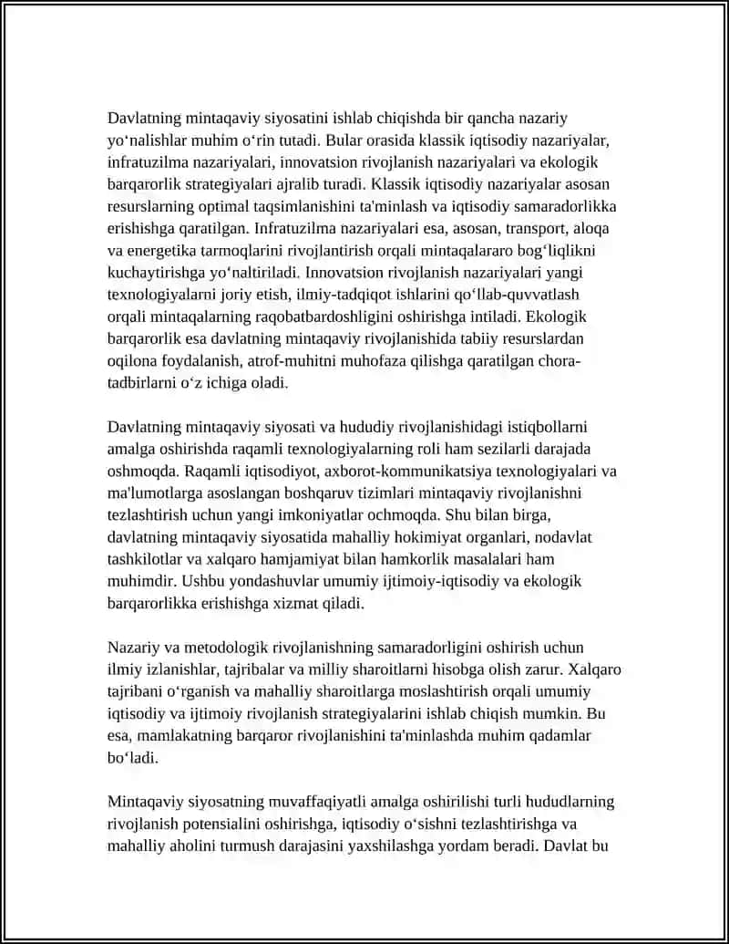 Davlatning Mintaqaviy Siyosati va Hududiy Rivojlanishining Istiqbollari 4