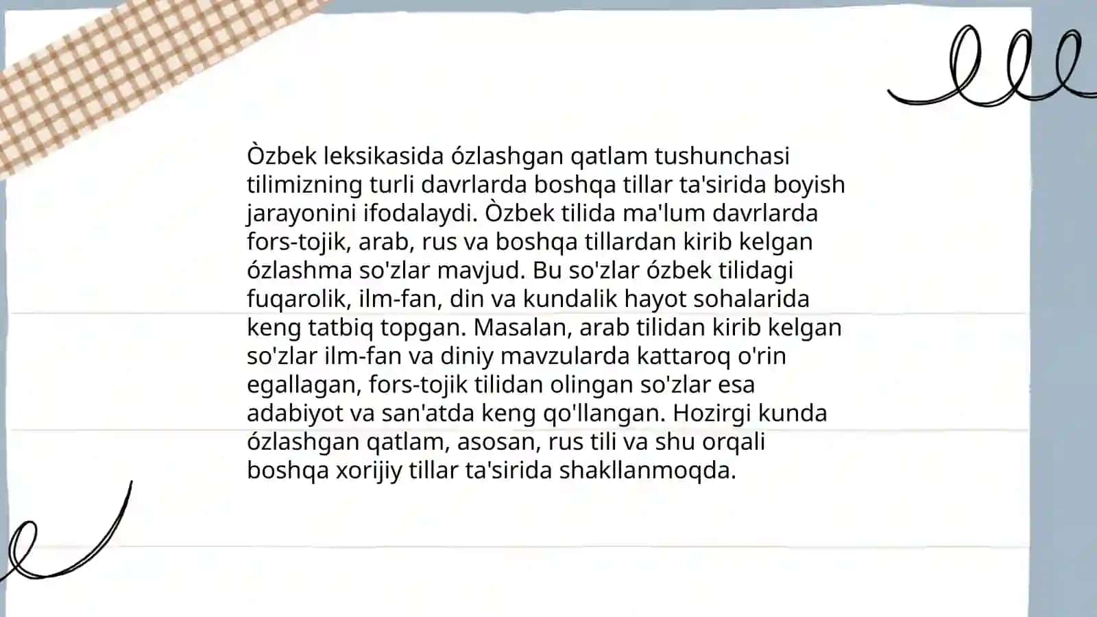 Ózbek leksikasida óz va ózlashgan qatlam 4