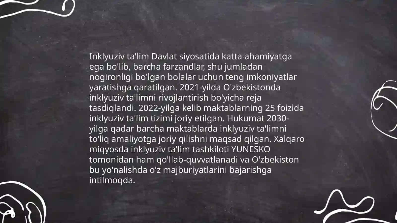 Inklyuziv ta’limni davlatimizda, xorijiy davlatlarda nazariy va amaliy jihatdan qo‘llab-quvvatlanishi 4