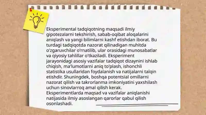 Eksperimental tadqiqotni tashkil qilish va o'tkazishning o'ziga xosligi 4