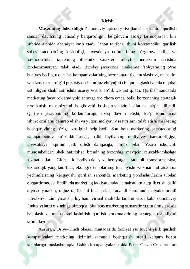 Qurilishda marketing faoliyati samaradorligini baholash (“Penta-Ocean Construction”, Tokio, Yaponiya misolida) 4