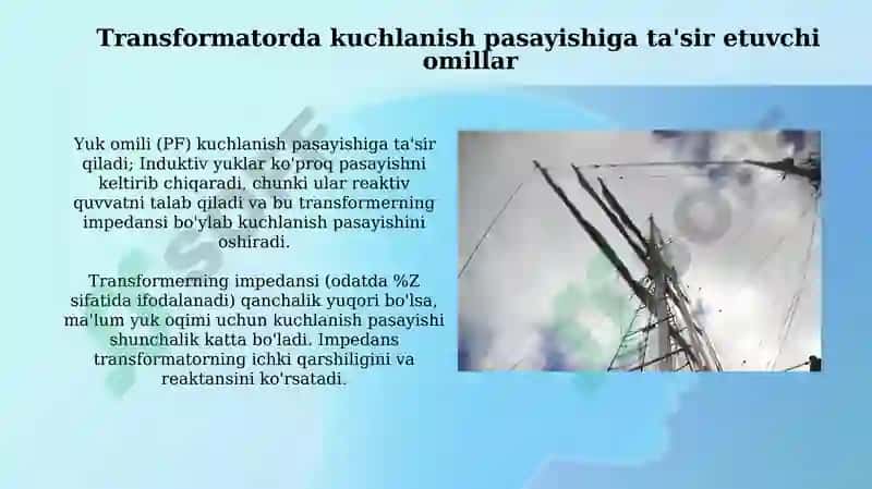 Yuklama bilan ishlayotgan transformatorning kuchlanish pasayishini aniqlash 4